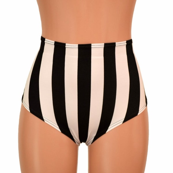High Waist Siren Shorts in Black and White Stripe - 155823
