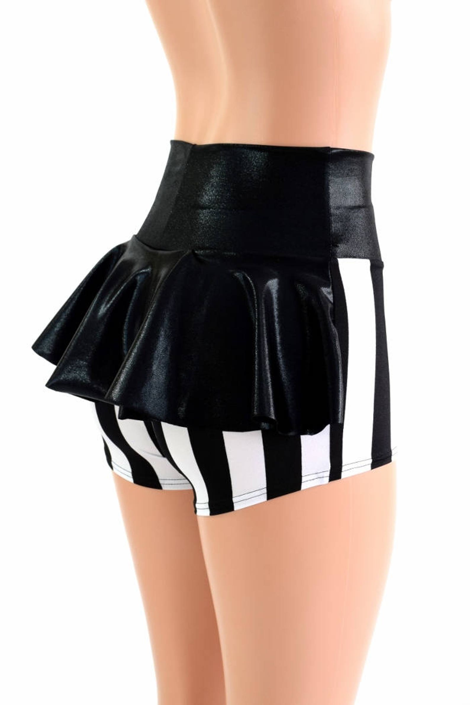 Black & White Stripe High Waist Ruffle Rump Shorts W/black - Etsy