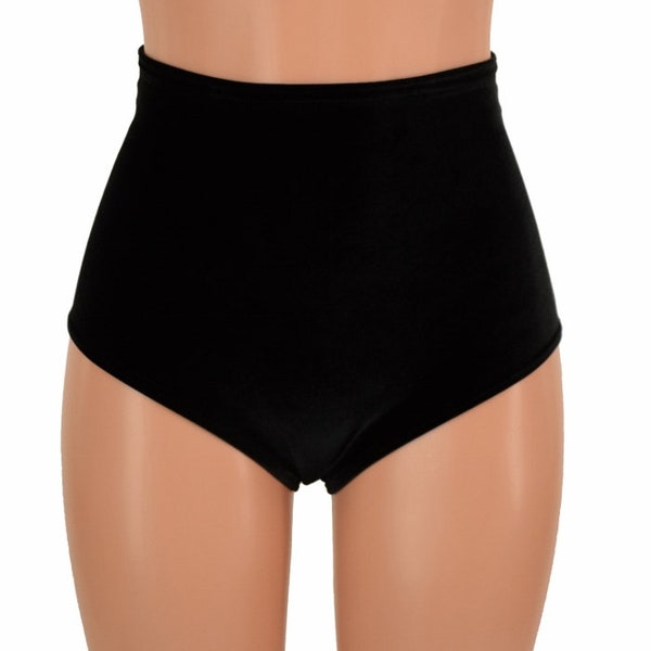 High Waist Siren Shorts in Black Velvet- 155296