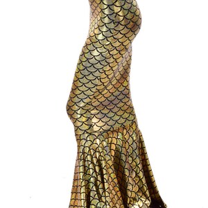 High Waist GOLD Shimmering Hologram Dragon Scale Metallic Mermaid Skirt 151278 image 4