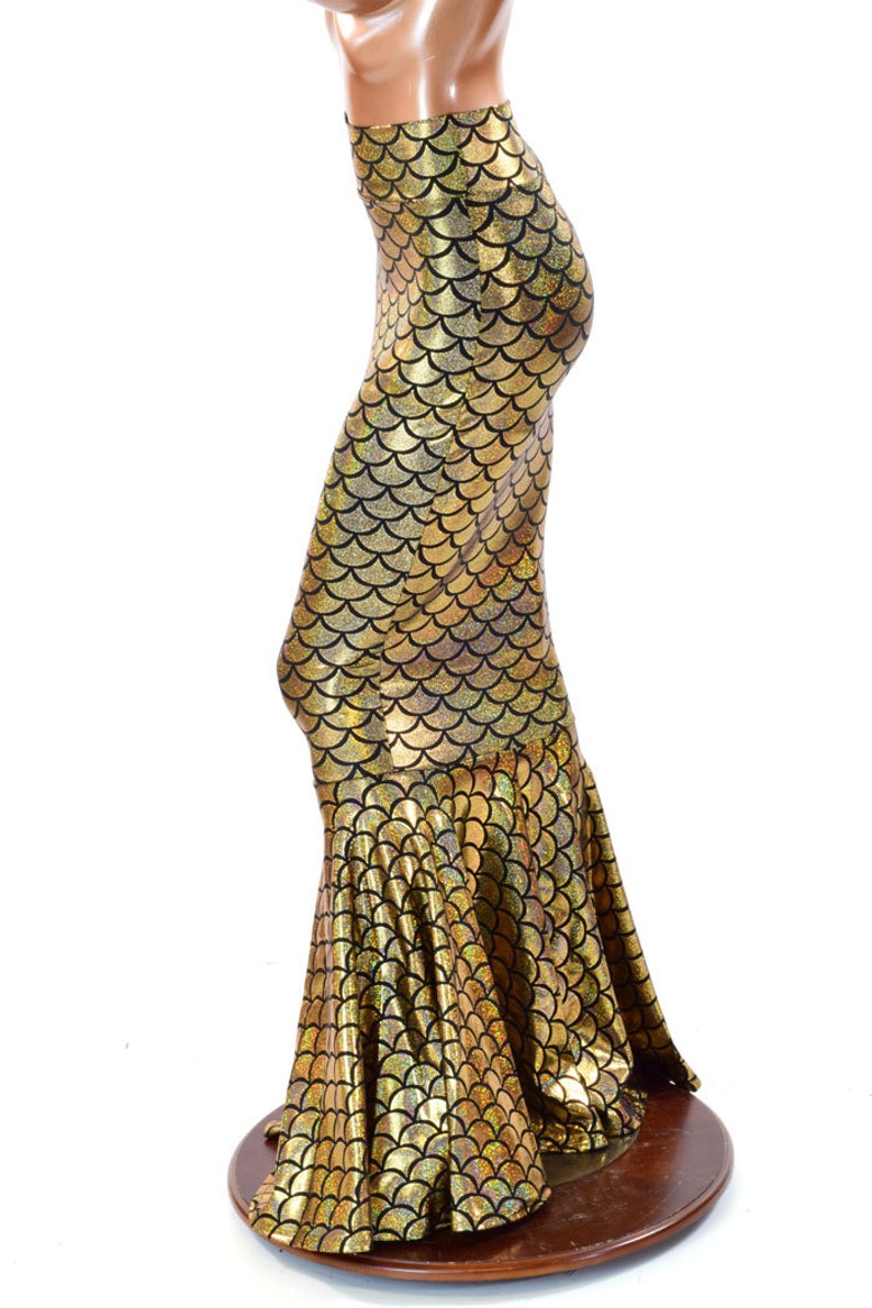 High Waist GOLD Shimmering Hologram Dragon Scale Metallic Mermaid Skirt 151278 image 4