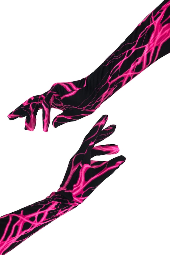 UV Glow Neon Pink Lightning Gloves 157523 Etsy