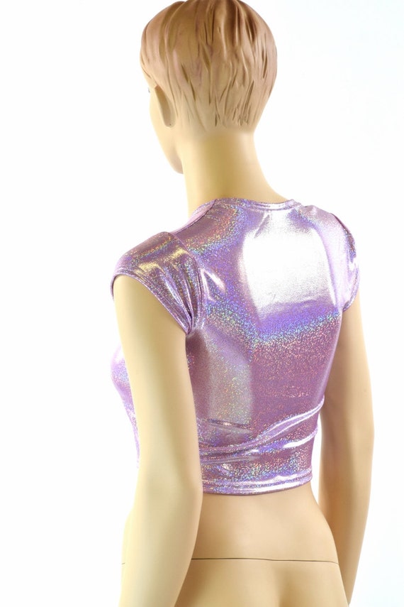 Lilac Purple Sparkly Jewel Holographic Metallic Cap Sleeve
