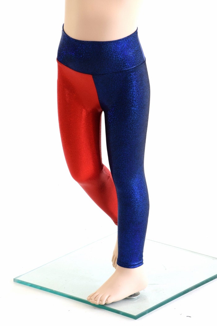 Kids Harlequin Leggings in Red and Blue Sparkly Jewel   153908