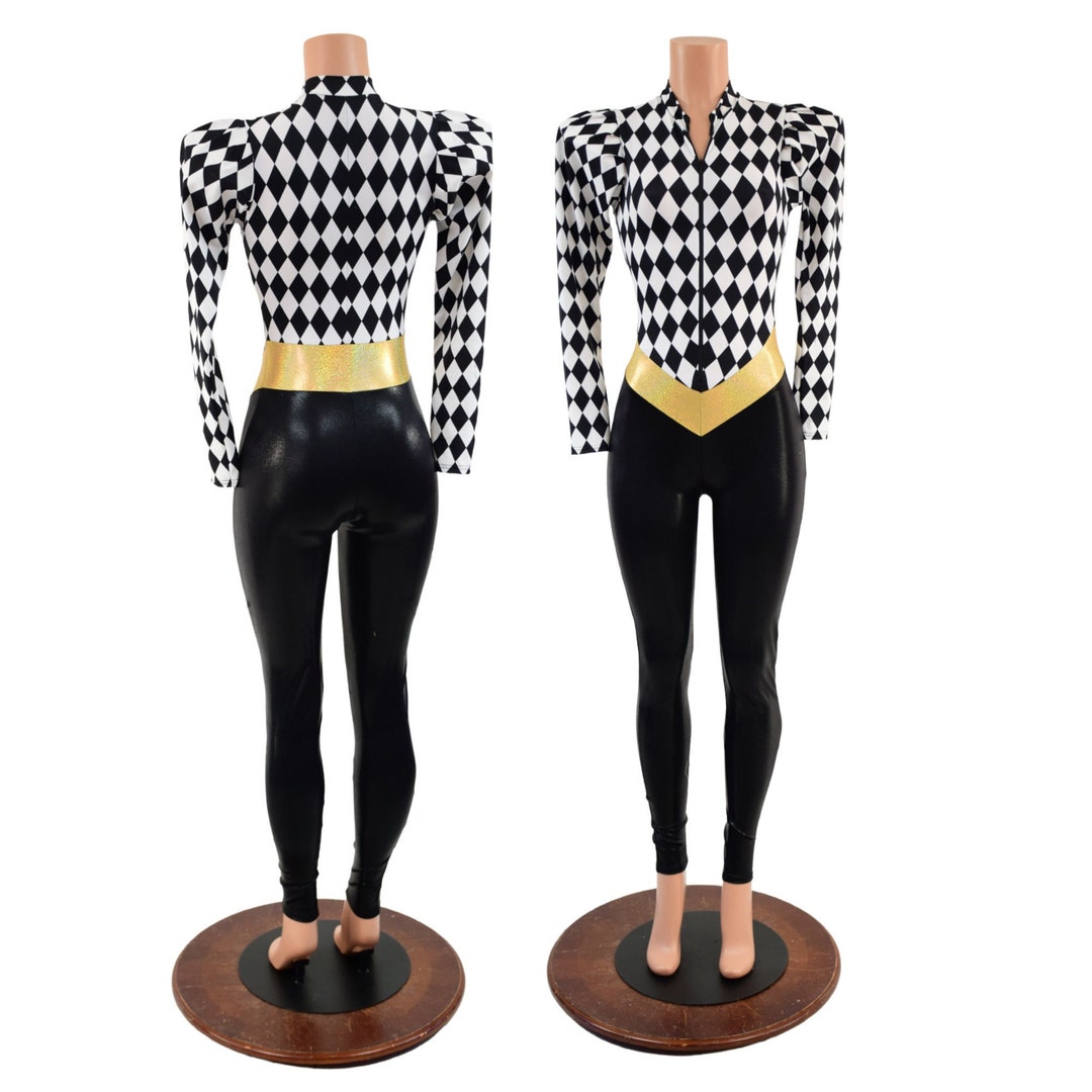 V Front Catsuit With Mini Vicky Sleeves and Stella Neckline, Black and ...