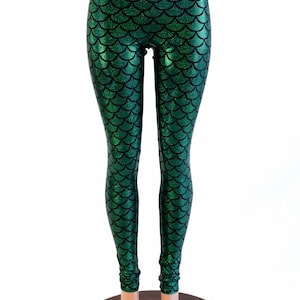 Mermaid Leggings in Green Dragon Scale with Mid Rise Waist 154135