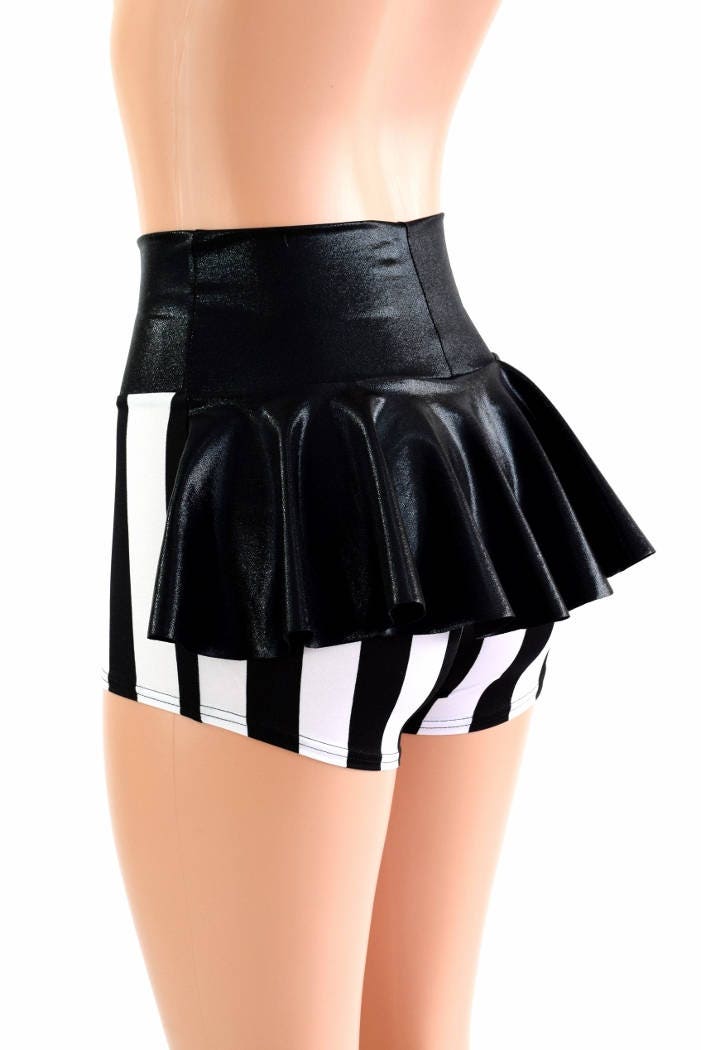 Black & White Stripe High Waist Ruffle Rump Shorts w/Black | Etsy