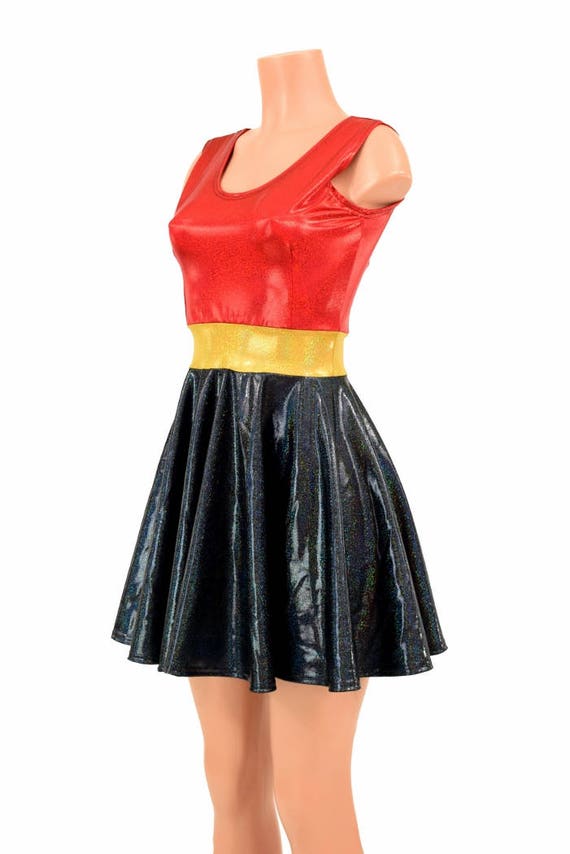 red sparkly skater dress