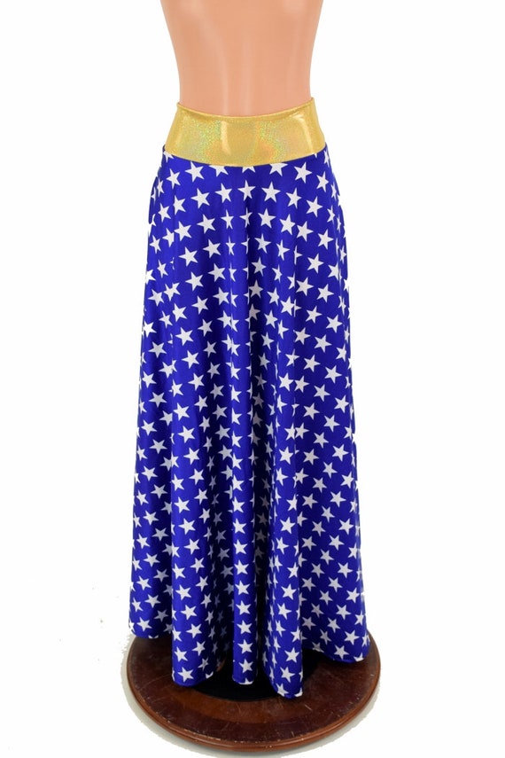 Wonder Woman Inspired Blue & White Star Print Long Maxi Skirt With Gold  Sparkly Jewel Waistband and Pockets Super Hero 155207 -  Canada