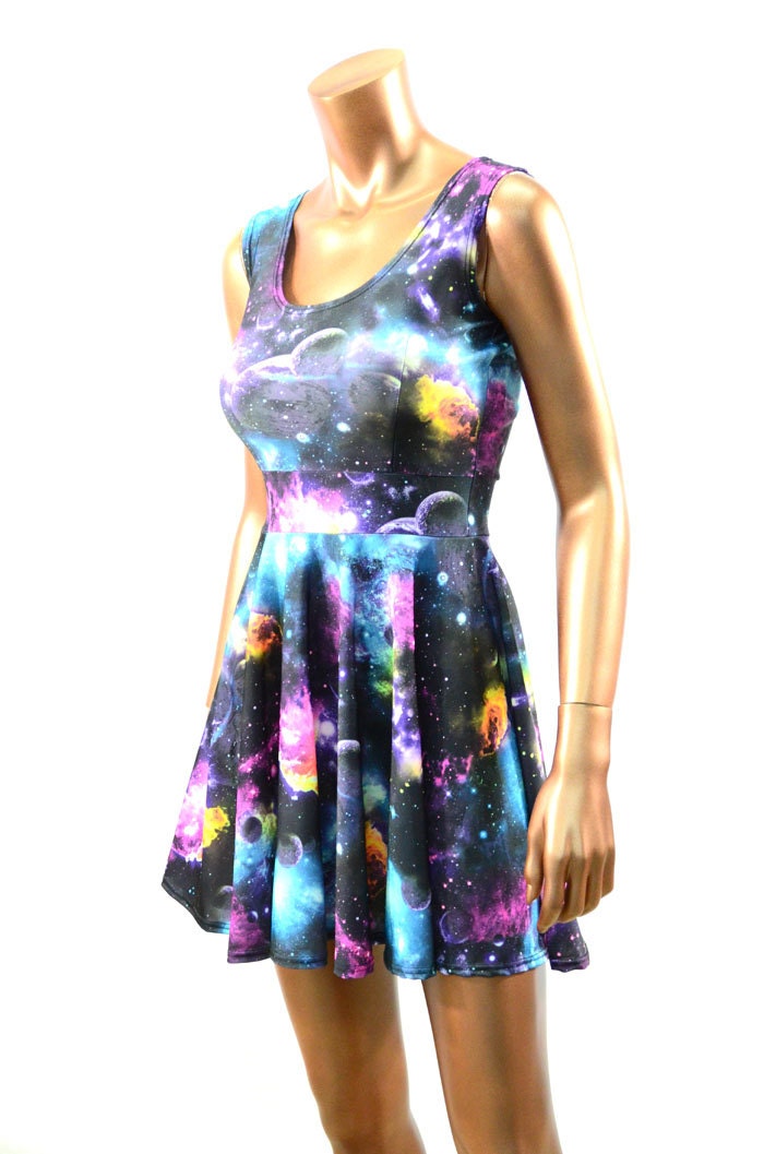 UV Glow Galaxy Print Scoop Tank Fit and Flare Skater Skate - Etsy
