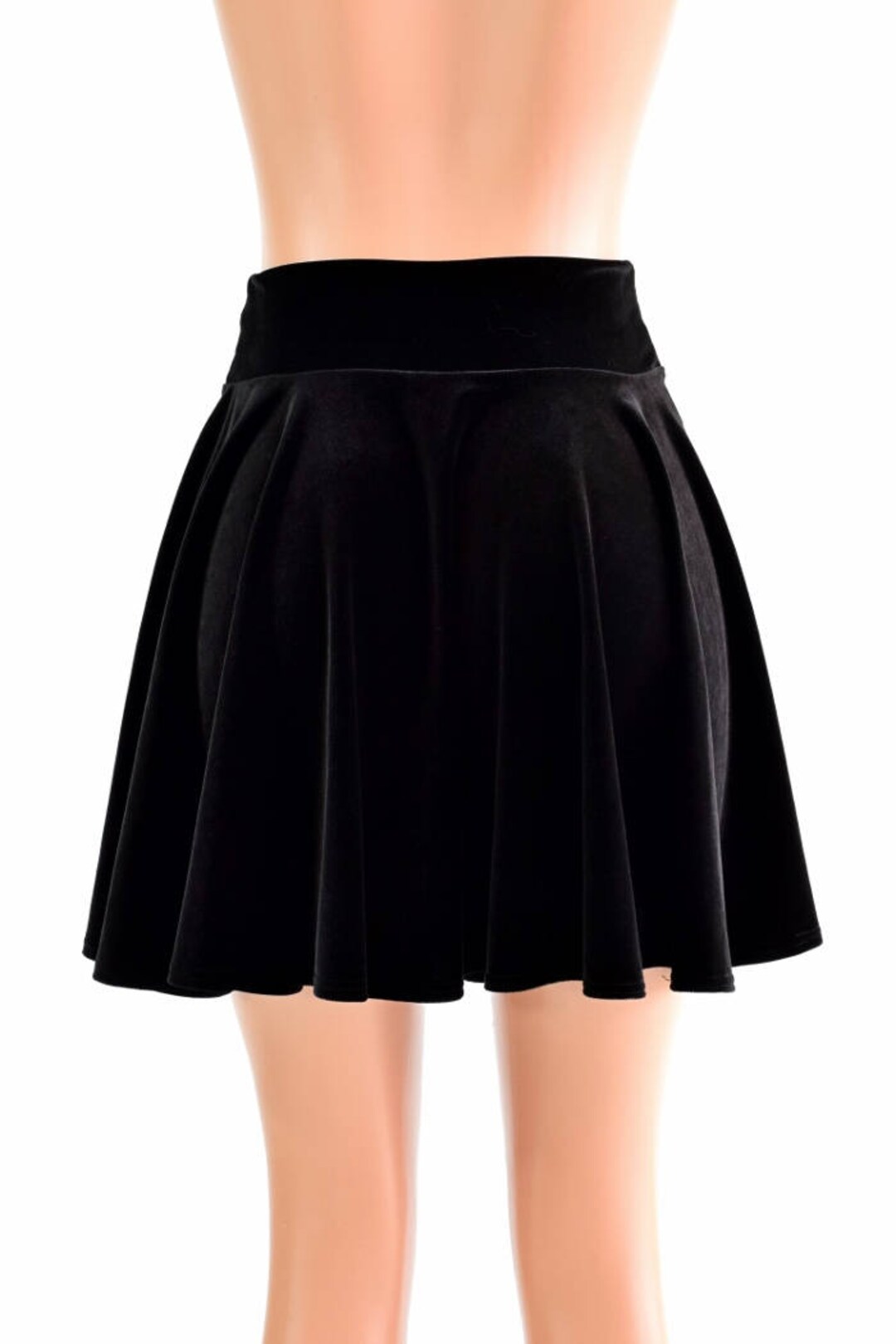 19 Long Black Stretch Velvet Skater Skirt 154516 - Etsy