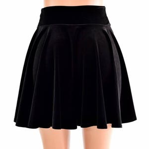 19" Long Black Stretch Velvet Skater Skirt  -154516