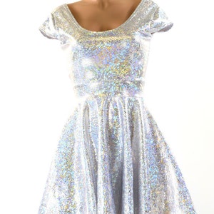 Fit and Flare Skater Dress with Scoop Neckline and Cap Sleeves in Silver on White Shattered Glass 151260 image 2