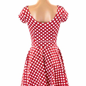 Red & White Pinup Polka Dot Scoop Neck Cap Sleeve Fit and Flare Skater Skater Minnie Dress Made to Order 151419 image 2