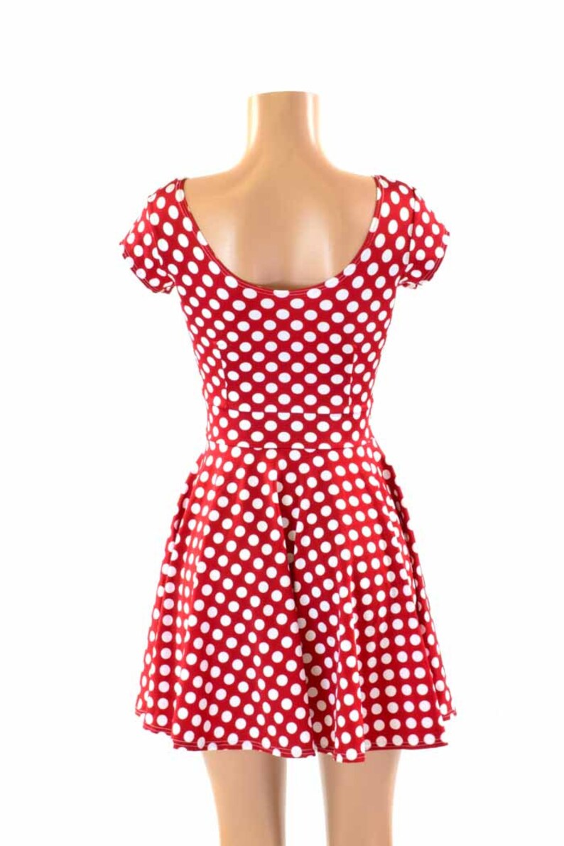 Red & White Pinup Polka Dot Scoop Neck Cap Sleeve Fit and Flare Skater Skater Minnie Dress Made to Order 151419 image 2