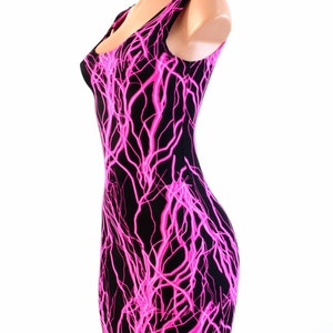 Neon UV Glow Hot Pink Lightning PrintTank Dress -150009