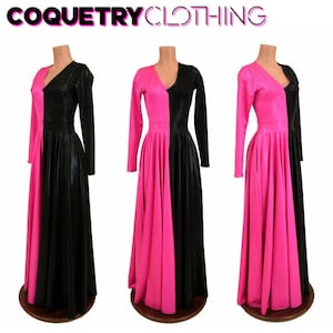 Split UV Pink Sparkly Jewel Holo on Wearer&#39;s Right and Black Mystique on Wearer&#39;s Left Circle Cut Gown w/V Neckline & Long Sleeves - 156533
