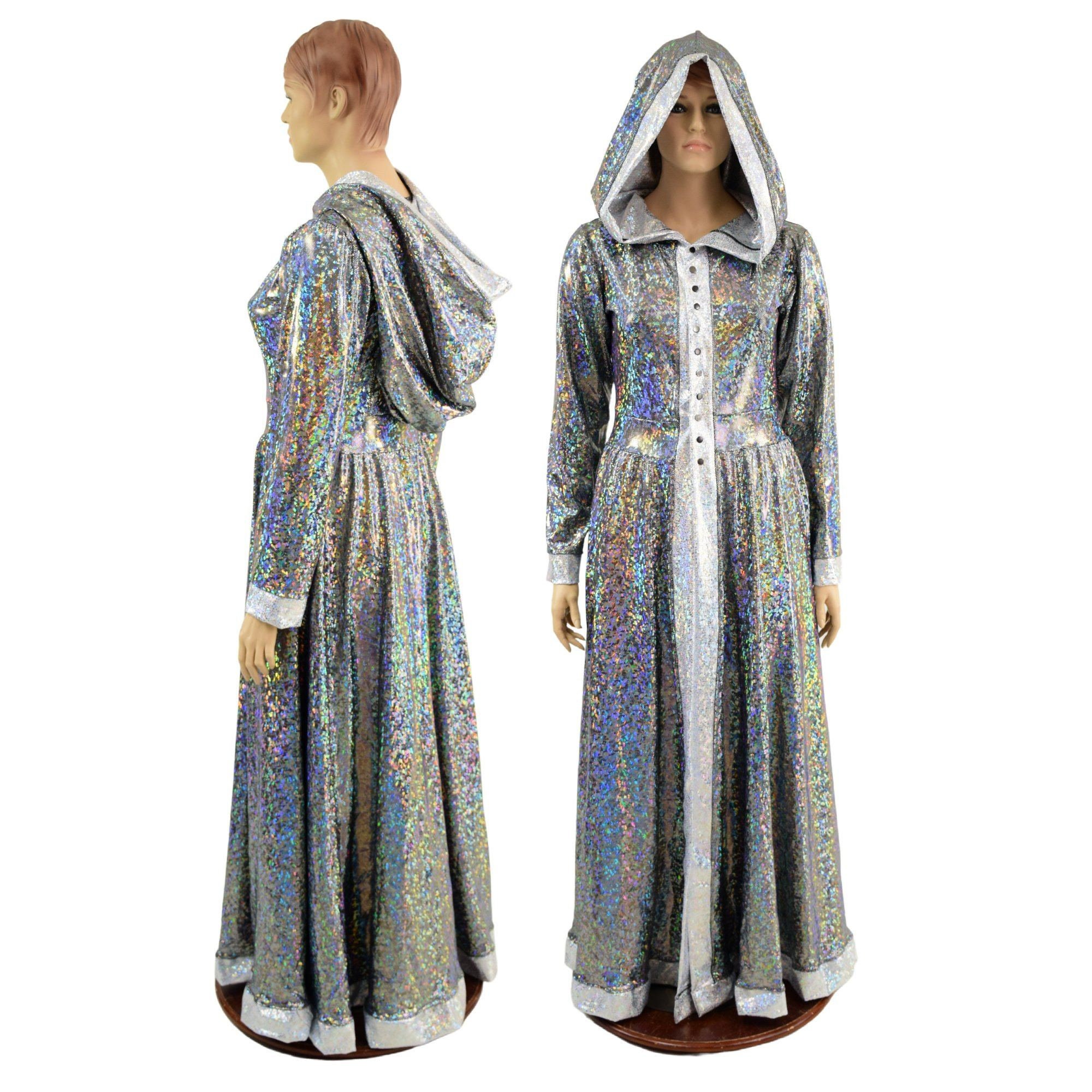 Silver Kaleidscope Open Front Breakaway Gown With Reaper Hood, Snaps, & Shattered Glass Trim Emk