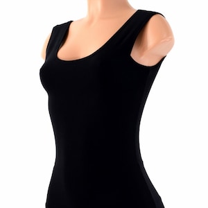 Full Length Sleeveless Top with Tank Style Neckline in Black Zen Soft Knit 154174