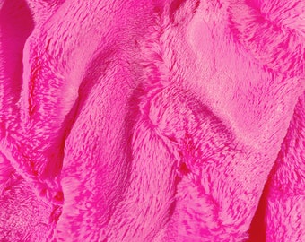 UV Glow Neon Diva Pink Minky Faux Fur Fabric by the yard