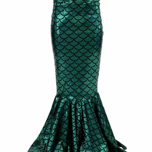 Girls High Waist Mermaid Skirt in Green Dragon Scale