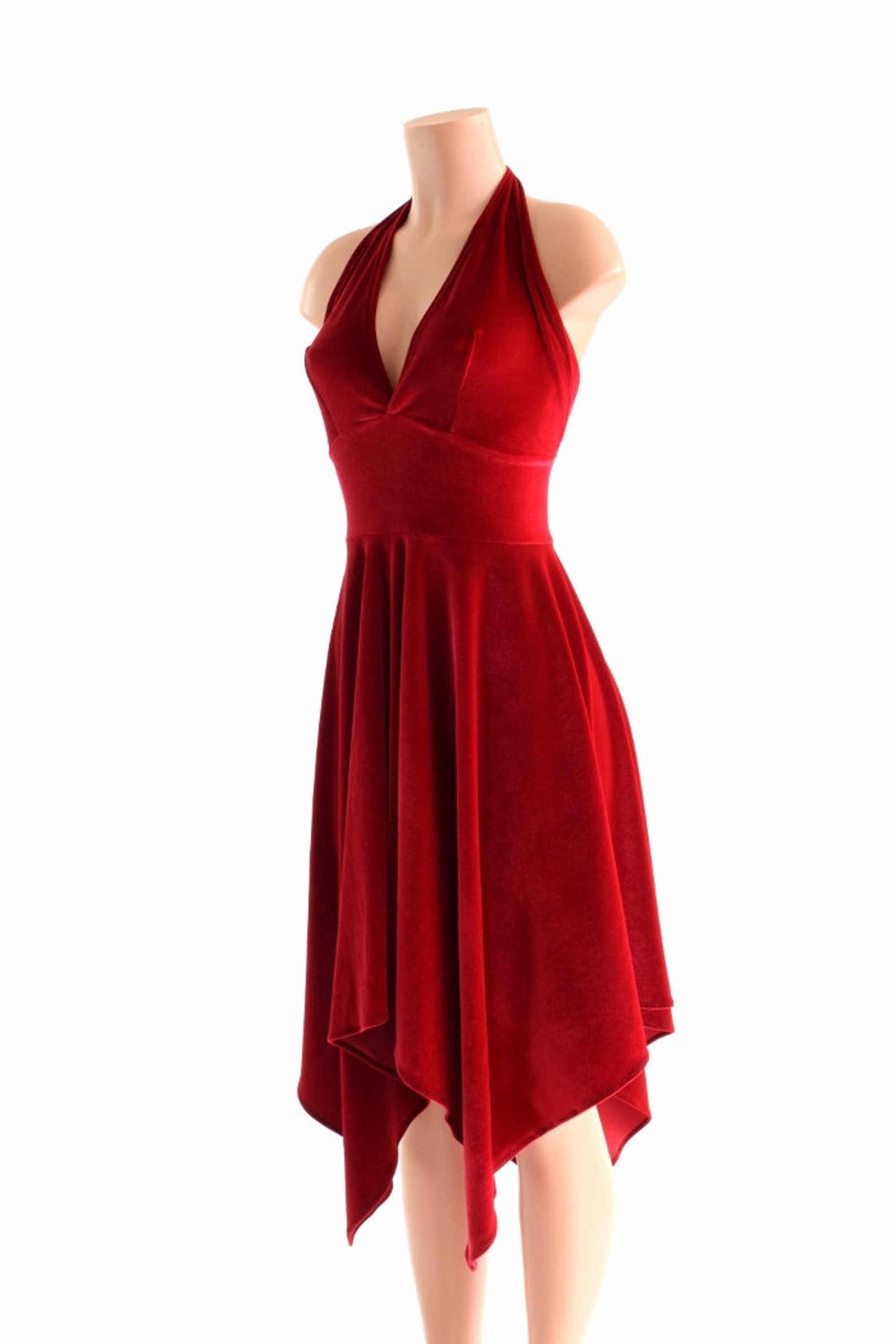 Halter Deep V Handkerchief Maxi Dress