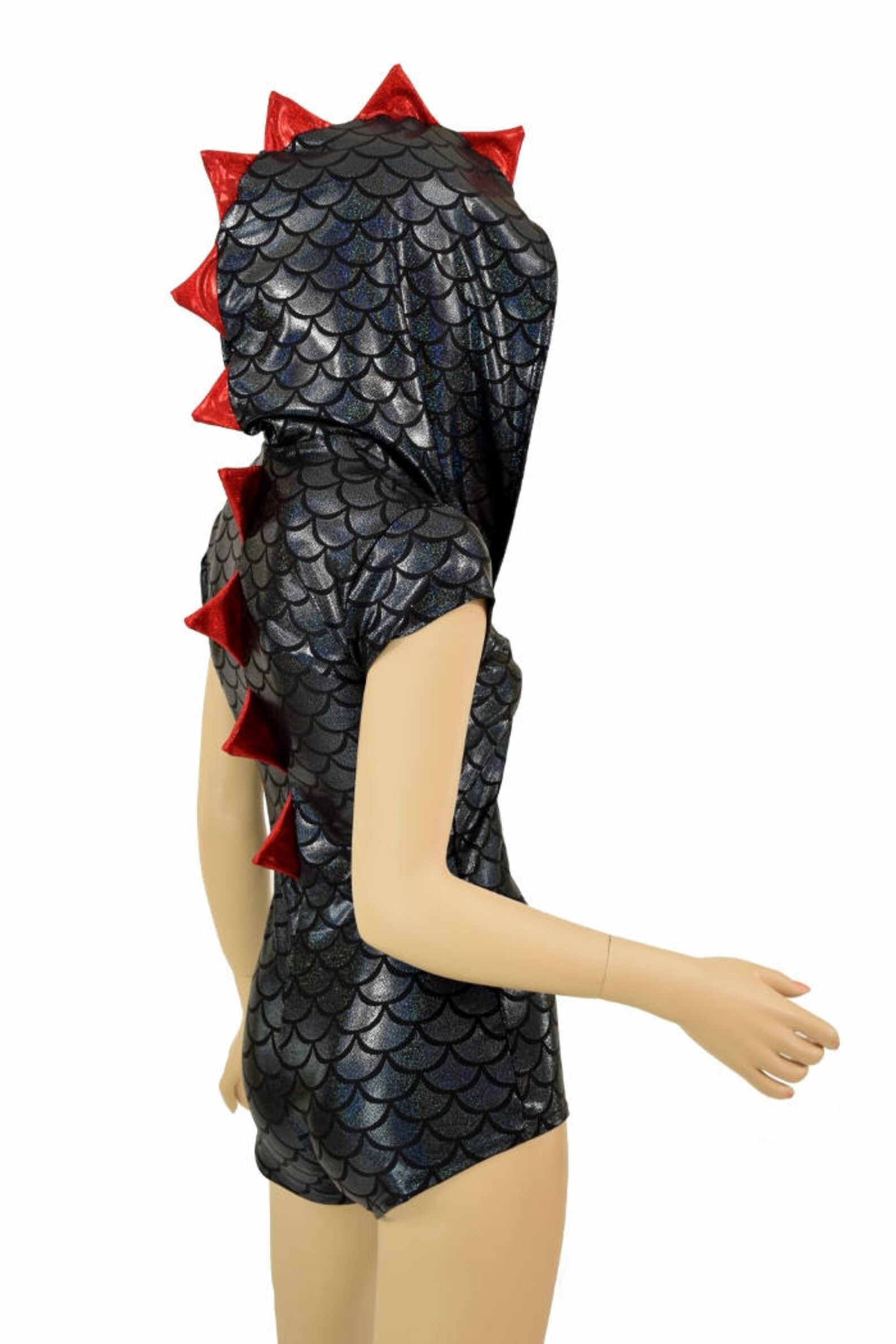 Black Dragon Scale Cap Sleeve Hoodie Romper With Red Etsy