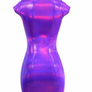 Holographic Grape Purple Metallic Bodycon Clubwear Dress with Cap Sleeves 150252 image 3