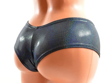 Ultra Cheeky Booty Shorts in Black Holographic -E7618