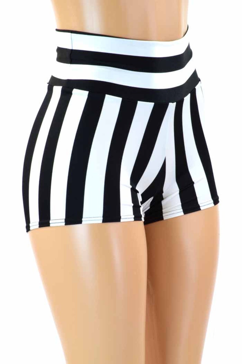 Black & White Striped Print High Waist Shorts 151221 image 4