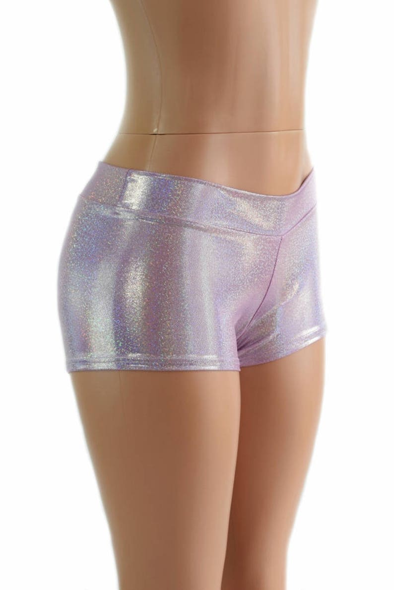 Lowrise Lilac Purple Holographic Metallic Spandex Booty Shorts Etsy