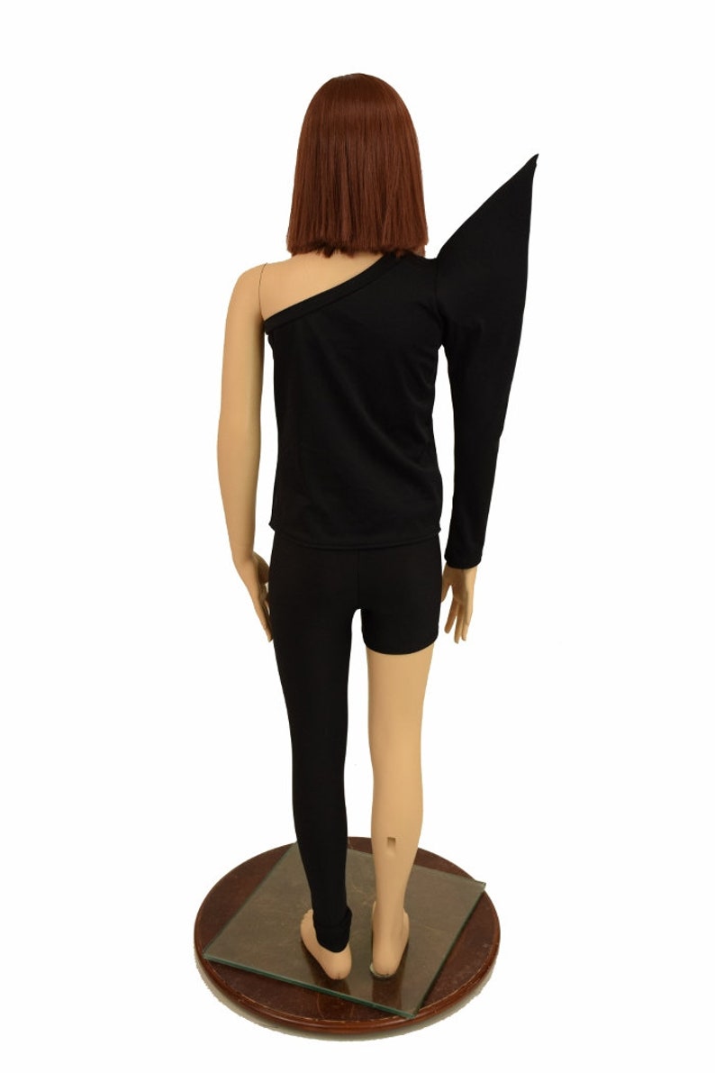 Kids Bowie Inspired 2PC Full Length Top /& Leggings Right Shoulder Mega Sharp Shoulder Long Sleeve Left Leg Full Length in Black Mystique