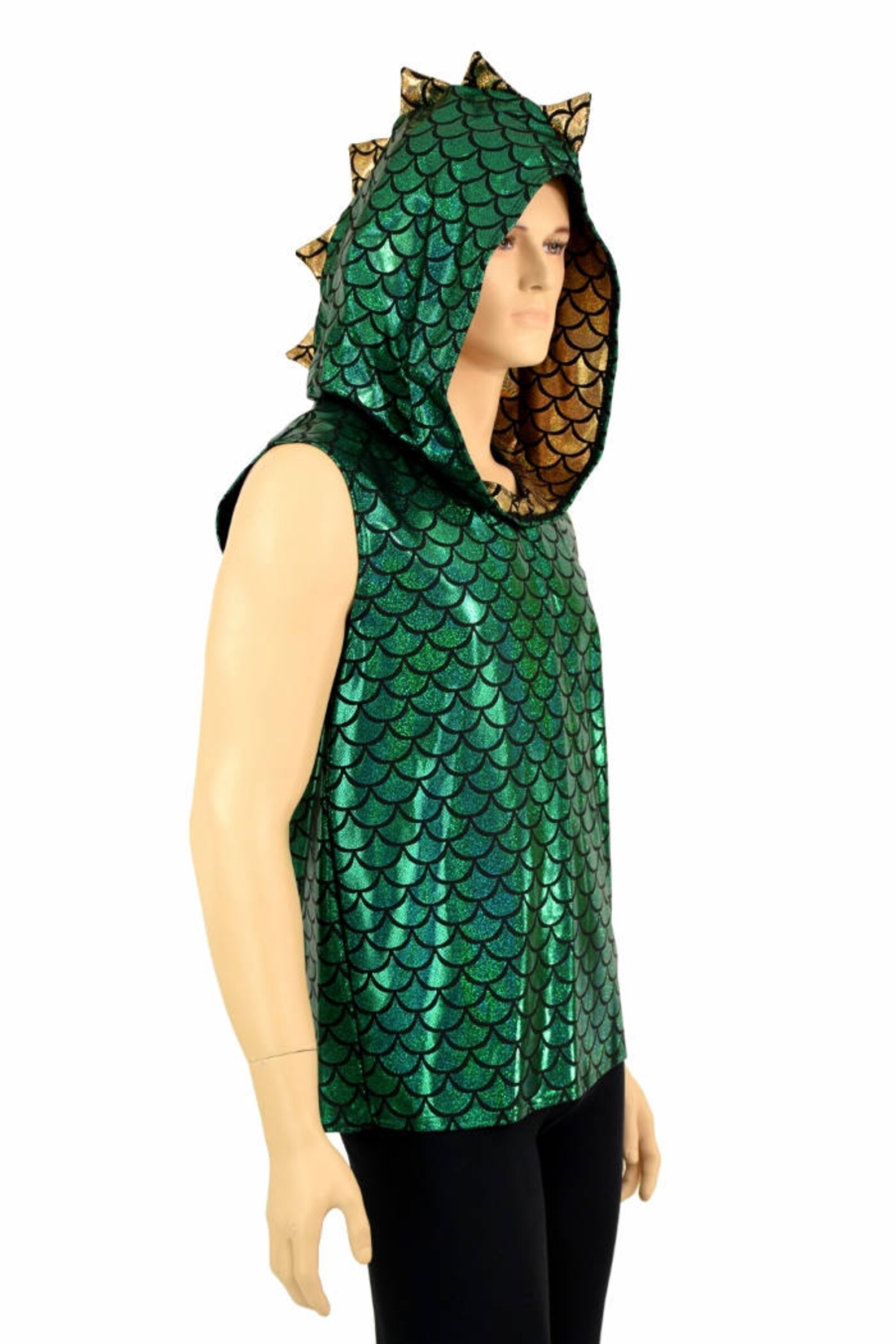 Mens Sleeveless Green Dragon Scale Hoodie with Gold Dragon Etsy