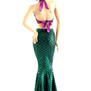 2PC Mermaid Skirt & Tie Back Halter Set in Emerald Green and Fuchsia Sparkly Jewel Ariel Little Mermaid Costume 152881 image 3