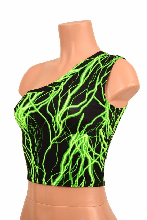 neon green one shoulder crop top