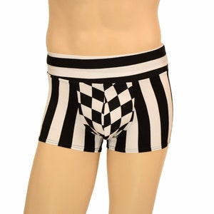 Men's Mid Rise Aruba Shorts in Black & White Stripe with Black and White Diamond pouch 156308
