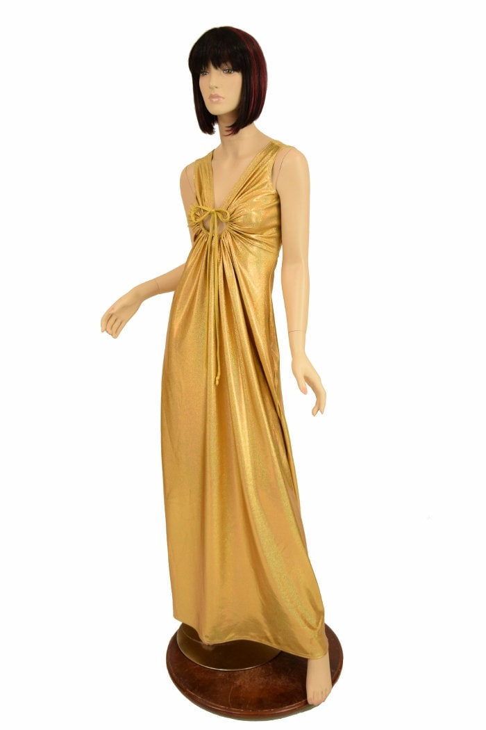 Gold Sparkly Jewel Stretchy Spandex Grecian Gown - Gold Sparkly Jewel Stretchy Spandex Grecian Gown -