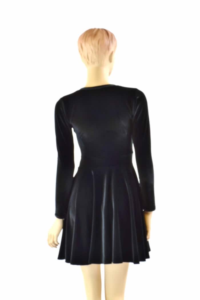 knee length dresses for ladies Yumi Black Velvet Skater Dress With Mesh Bow Sleeves main image 1