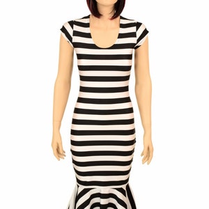 Black & White Horizontal Stripe UV GLOW Ruffled Cap Sleeve - Etsy