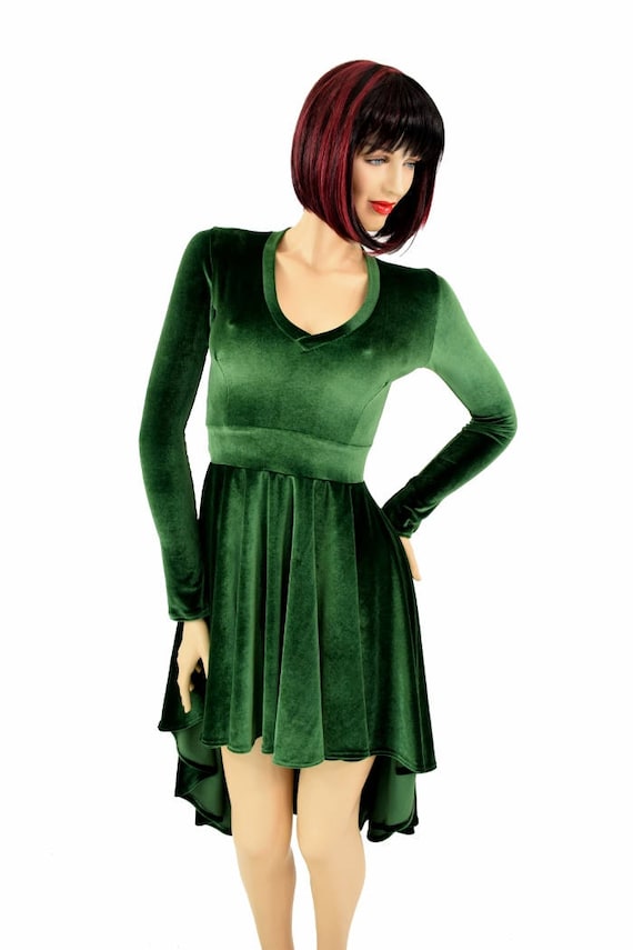 Green Velvet Hi Lo Skater Dress - Coquetry Clothing 2XL
