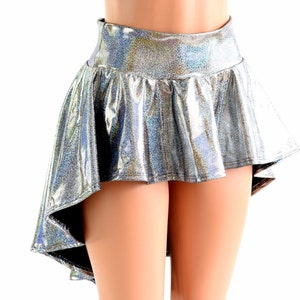 Silver Holographic Hi-Lo Mini Skirt Rave Festival Skirt 152472