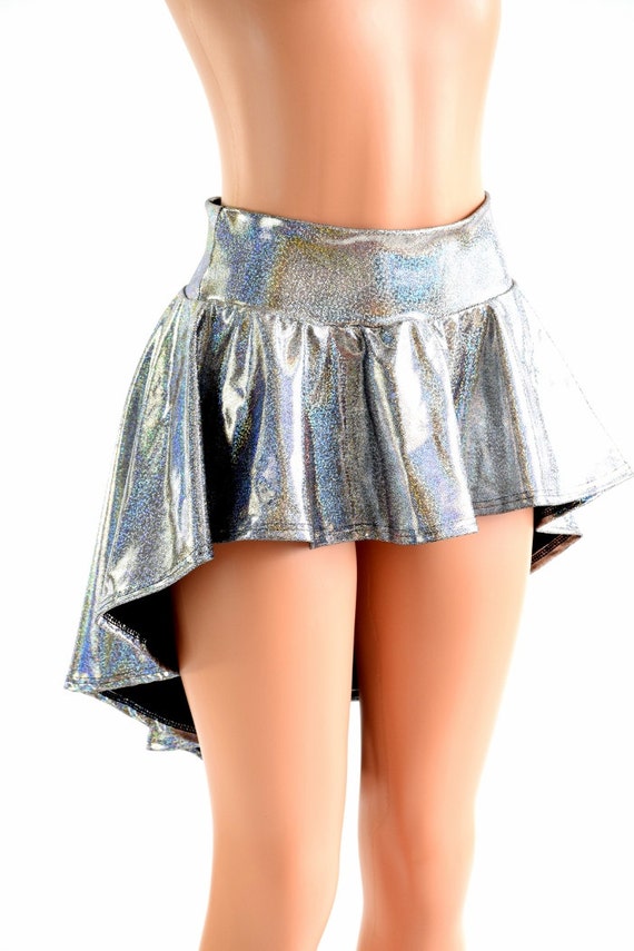 Silver Holographic Hi-Lo Mini Skirt Rave Festival Skirt 152472 | Etsy