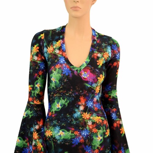 Gothic Garden Trumpet Sleeve Gown with V shops Neck and Puddle Train - 155509