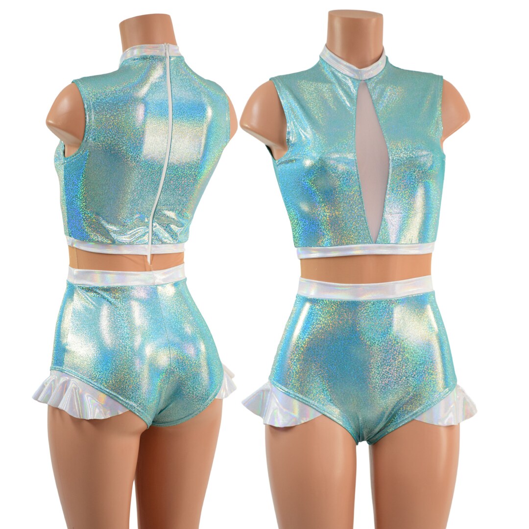 Seafoam Siren Romper With Inset Keyhole Neckline in White Mesh, Nude ...