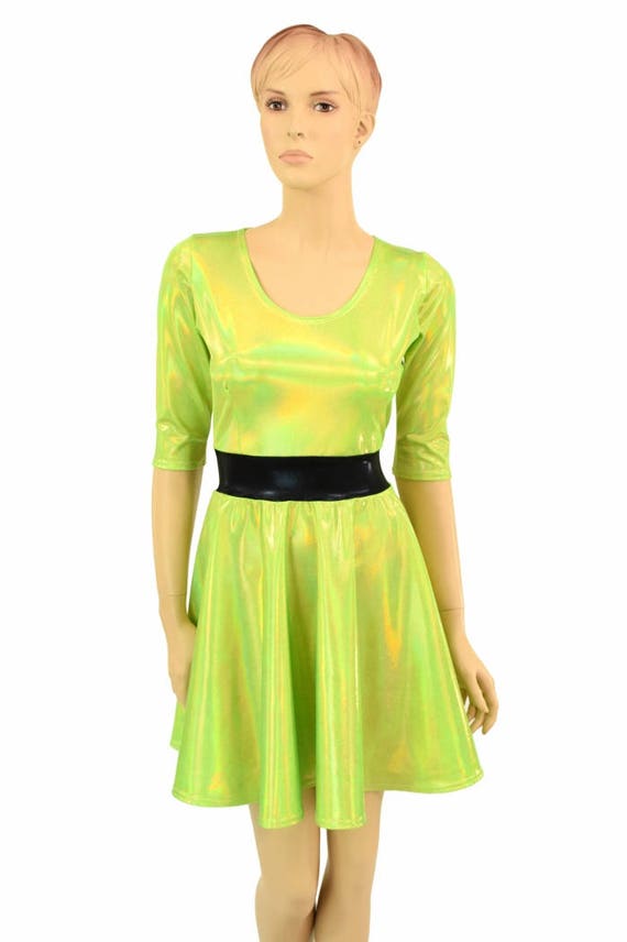 Lime Buttercup Skater Dress - Coquetry Clothing 2XL / Lime Holographic