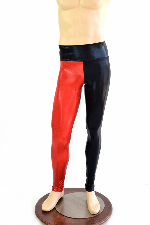 Leggings Harlequin para hombre, de licra metalizada en rojo y