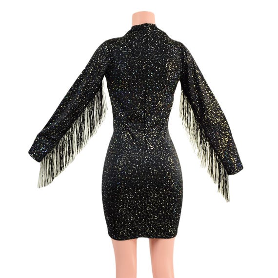 glitter open back crisscross long sleeve bodycon dress Star Noir with Sleeves, 6