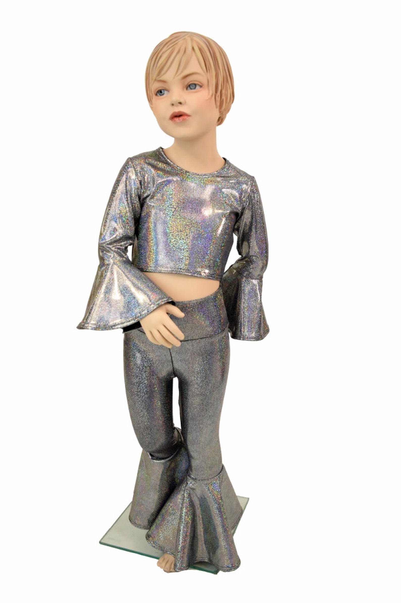 Girls Silver Holographic Flares & Top Set