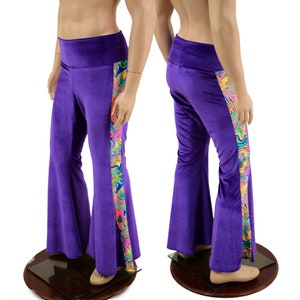 May include: Purple velvet bell bottom pants with a colorful swirl pattern down the side seam.