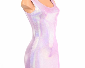 Lilac Holographic Bodycon Tank Dress  -